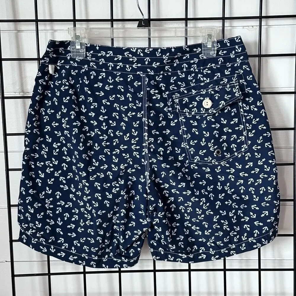 J. Crew Nautical Swim Board Shorts Mens 32‎ Navy Anchors Coastal Preppy